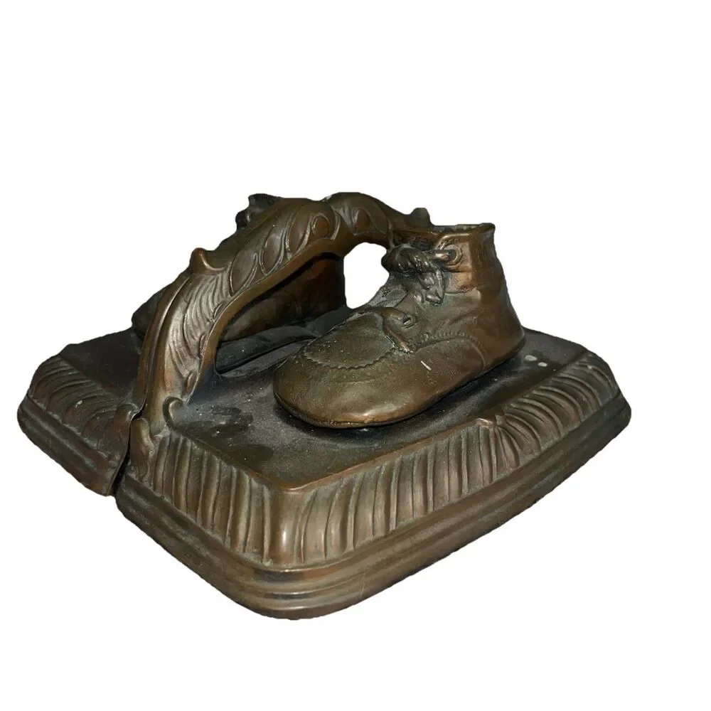 Vintage Bronze Baby Shoe Mounted Book Ends